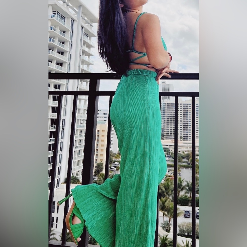 green pants with the top included